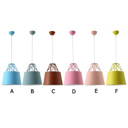 Nordic modern simple LED pendant lamp Colourful macaron metal lampshade hanging lamp round kids room foyer bedroom E27 bulb lighting fixture