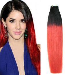 Ombre Skin Weft Tape Hair Extensions T1B/Red Unprocessed Virgin Brazilian Hair 100g (40pcs) Straight tape in human hair extensions