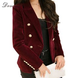 DOSOMA 2018 Velvet Jacket Coat Women's Clothing Style Double Breasted Black/Red Basic Jackets Coat Female Plus Size Brand