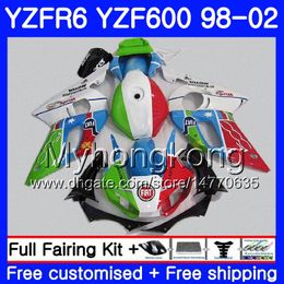 Body For YAMAHA YZF R6 98 YZF600 No tank Red YZFR6 98 99 00 01 02 sky blue 230HM17 YZF 600 YZF-R600 YZF-R6 1998 1999 2000 2001 2002 Fairings