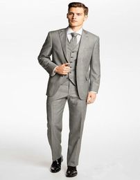 plus size fitness wear UK - Custom Made Man suits Hot Sale Groom Tuxedos Peak Lapel Grey Groomsman Men's Wedding Prom Suits Clothes (Jacket+Pants+vest)
