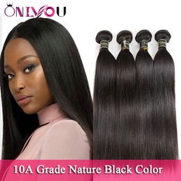 -Top-Qualität reines Haar Förderung brasilianische gerade Menschenhaar Bundles 10A natürliche schwarze peruanische malaysische rohe indische Remy Haar spinnt