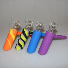 Multi-Function Silicone Hammer Pipes Hookah Camo Oil Burner Bubbler Hand Smoking Pipes Dab Rig Detachable Wax Jar Stainless Dabber Tool Glass Bowl