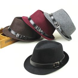 Unisex Winter Wool Fedora Jazz Hat With Leather Belt Wide Brim Panama Cap Solid Women Protection Sun Hats