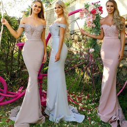 Dubai Mermaid Long Bridesmaid Dresses Sexy Off Shoulder Lace Appliques Sash Wedding Party Dress Glamorous Sweep Train Maid Of Honor Gowns