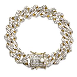 18K Gold Miami Cuba Link Bracelet Iced Out Full Cubic Zircon Men Hip Hop Jewellery Gift