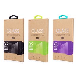 100 pcs New Design Packaging For Tempered Glass Universal Kraft Protector Film Retail Packaging Box Custom Sticker With Hang Hook