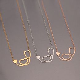 Everfast 10pc/Lot Stethoscope Heart Stainless Steel Pendants Necklaces Tool Charms Choker Necklace Women Girls Doctor Gift For Her Fashion Jewellery