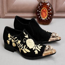 Spring Autumn Black Suede Leather Men Loafers Wedding Party Embroidery Men Dress Shoes Fashion Men's Flats Big Size