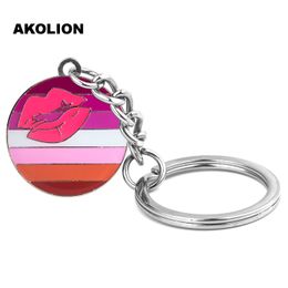 Gay Pride Lipstick Lesbian Pride Round Key chain Metal Key Ring Fashion Jewellery for Decorative