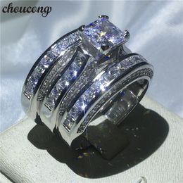 choucong Women Men Jewellery 3-in-1 Wedding ring 14KT White&Yellow Gold Filled Princess cut Diamond Engagement Band Rings