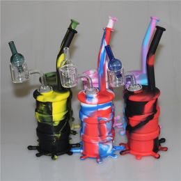 thermal bangers UK - Colorful Hookahs Silicone Bongs silicone water pipe dab rig with Quartz Thermal Banger 14mm male joint and glass carp cap