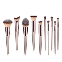 Makeup brushes set 10pcs tools champaign gold Colour wood handle cosmetics brushes for Eye shadow loose powder blush DHL free BR013