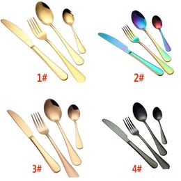 Stainless steel Gold Flatware Sets Spoon Fork Knife Tea Spoon Dinnerware Set Kitchen Bar Utensil 4 Style Sets