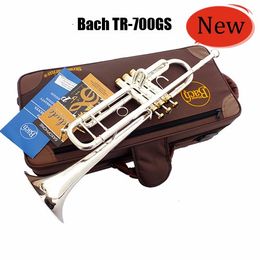 -Profissional Bach TR-700GS BB Trompete Instrumentos Prata Banhado Gold Gold Chave Esculpida Instrumento musical BB Trompete