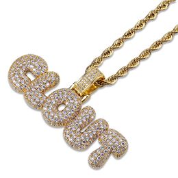 Hip Hop Iced Out Micro Pave Cubic Zircon CLOUT Letter Pendant Gold Silver Color Plated Charm Necklace for Men Women