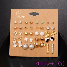 3 set Fashion Stud Earrings Set For Women Elegant Mixed Crystal Flower bowknot pearl metal Ball Earings Jewelry E0015-5