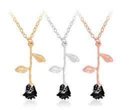Fashion Black Rose Pendant Necklaces European Flower Sweater Chain Gold/Rose Gold/Silver Colour Jewellery