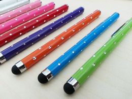 Rhinestone Metal Universal Capacitive Stylus Touch Pen for iPad Tablet PC Cellphone with clip via DHL