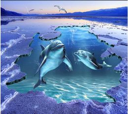 wallpaper for bathrooms Sea World Dolphin 3D outdoor floor to floor painting decorative painting