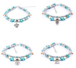 Double Layer Anklets Bracelets Fashion Foot Chain Jewelry For Women Owl/Turtle/Elephant/Tree Of Life Yogo Anklets