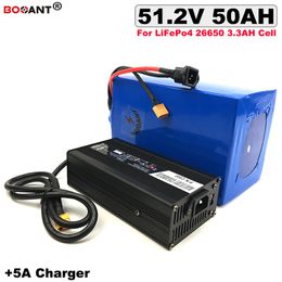 3.2V LiFePo4 Battery 26650 cell 51.2V 50AH E-bike Electric bike battery 51.2V for Bafang 1500W 2000W 3000W Motor +5A Charger