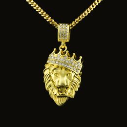 2018 Hot Mens Hip Hop Gioielli Iced Out 18 K Placcato Oro Moda Bling Bling Testa di leone Collana con ciondolo in oro pieno di regalo / regalo