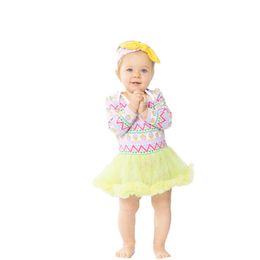 2018 Mädchen Kleid Strampler Ostern Tag Baumwolle Lange Ärmel Tutu Kleid + Schleife Stirnband 2 Stücke Baby Mädchen Kleidung Kinder Kleidung Babyparty Geschenke