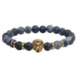 JLN Stone Lion Bracelet Lapis Sodalite Turquoise Tiger Eye Stretched Beads Bracelets For Men Women Jewellery Rope Chain Strand Bracelet