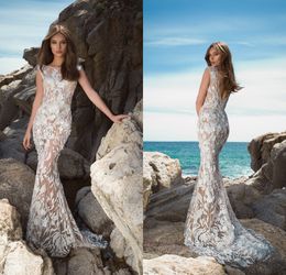 2019 Mermaid Wedding Dresses Jewel Neck Illusion Lace Appliques Sweep Train Sexy Beach Wedding Dress Bohemian Boho Bridal Gowns Plus Size