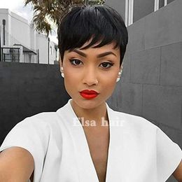 Human Hair Wig Rihanna Hairstyle Brazilian Straight Short Pixie Cut Wigs  For Black Women Full Lace Front Bob Hair Wigs None Lace wigs