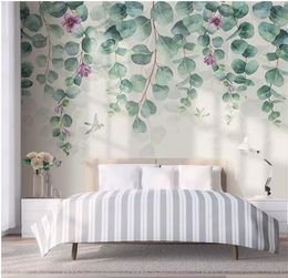 wall papers home decor Custom wallpaper Nordic minimalist tropical leaves flowers butterfly bird bedroom wall behang