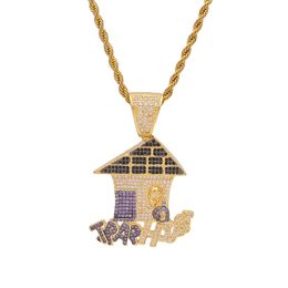Whosale Trap House Pendant CZ Bling Purple Iced Out Micro Paved Necklace for Men Hiphop Jewelry