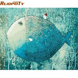 RUOPOTY Frame Cartoon Sleeping Fish DIY Painting By Numebrs Handpainted Oil Painting Wall Art Picture Gift For Children Artwork