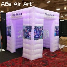 2.4m H Portable LED Inflatable Lights Photo Booth Kiosk Air Selfie Party Tent With Logo For Events