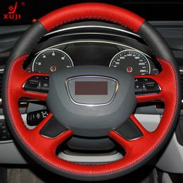 Custom Black Genuine Leather Steering Wheel Cover for Audi A3 A4 B8 A6 C6 Q5 Q7