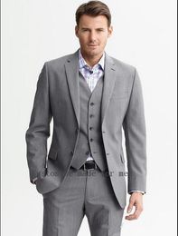 Hot Recommend Grey Men Wedding Tuxedos Notch Lapel Two Button Groom Tuxedos High Quality Men 3 Piece Suit(Jacket+Pants+Tie+Vest) 2082