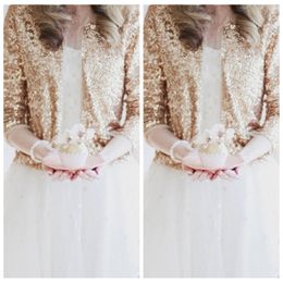 Bling bling lantejas de manga comprida ouro rosa lantejoulas de lantejoulas de noiva encolher de ombros formal de alta qualidade casacos de casamento acessórios de casamento boleros