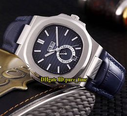 Sport Nautilus Date Perpetual Calendar 5726 Dark Blue Dial Moon Phase Automatic Mens Watch Silver Case Leather Strap Watches