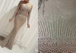 2018 Yousef Aljasmi Evening Dresses Illusion Long Sleeve Mermaid Prom Dress Party Wear Sweep Train Luxury Formal Gowns Plus Size Vestido
