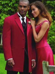 Fashion Long Design Red Men Tuxedos Excellent Two Button Groom Tuxedos Men Dinner Party Clothes 3 Piece Suit(Jacket+Pants+Tie+Vest) 863