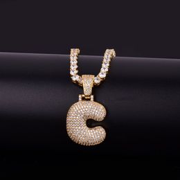 A-Z Custom Name Men's Bubble Letters Necklaces & Pendant Charm Ice Out Cubic Zircon Hip Hop Jewelry 4mm Tennis Chain