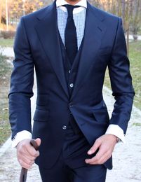 Handsome Custom Made Navy Blue Best Men Suits Groom Wedding Suits Slim Fit 3 Pieces Tuxedo Prom Blazer Terno Masculino (Jacket+Pants+Vest)