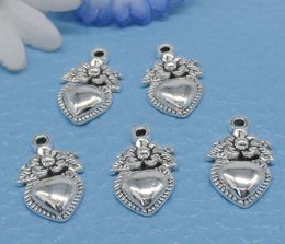 100Pcs alloy Heart Charms Antique silver Charms Pendant For necklace Jewelry Making findings 12x18mm