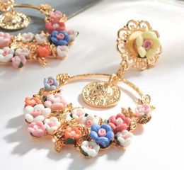 Hot Style The new baroque brand of vintage fresh rose flower resin large ring earrings fashion classic delicate