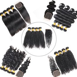 100% Unprocessed Body Wave Bundles with Frontal Brazilian Deep Water Wave human hair Bundles with Closure Weave Brazilian Virgin Hair