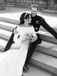 2019 prince Harry&Meghan Markle British Royal Wedding party dresses with bateau neck Long Sleeve court train custom made vestido de novia