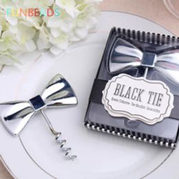 Hot sell 300pcs/lot Wedding favor Black Tie Bottle Opener Bow-Tie Red Wine Corkscrew Groom favors Wedding party gifts for guests