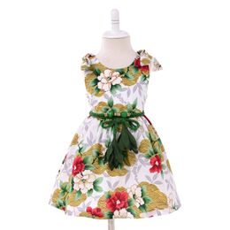 Baby Girl Flower Dress Floral Vintage Print Bow Knot Dresses With Waistband Summer New T Baby Girl Flower Dress Floral Vintage Print Bow Knot Dresses With Waistband Summer New T