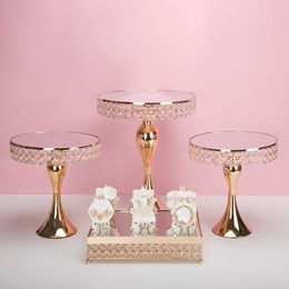 7pcs set Luxury Gold Crystal cake holder stand cake decorated wedding cake pan cupcake sweet table candy bar table centerpieces de320p